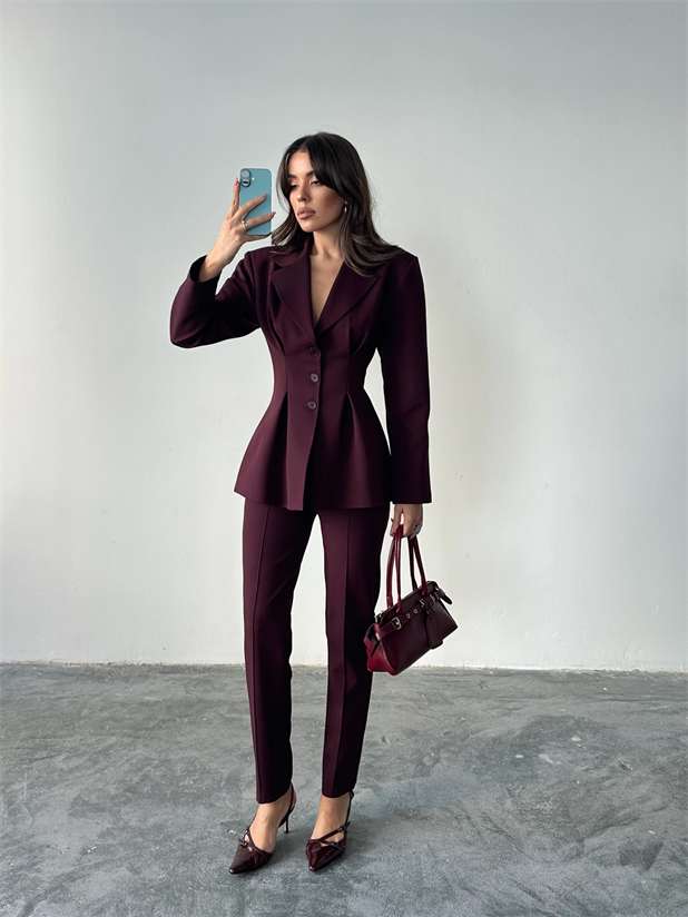 Beli Lastikli Çımalı Pantolon  - Mürdüm