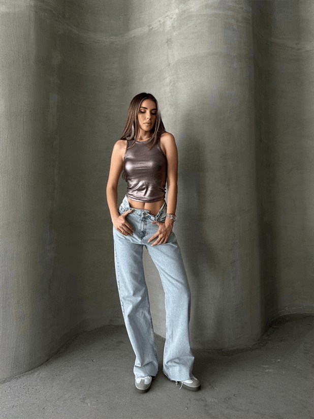 Lily Varaklı Crop Bronz - Bakır