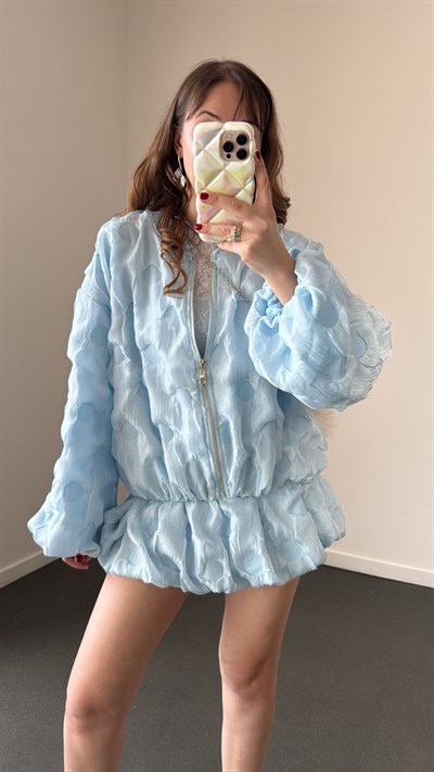 Alina Bebe Mavi Bomber Ceket Ve Balon Şort Etek Takım