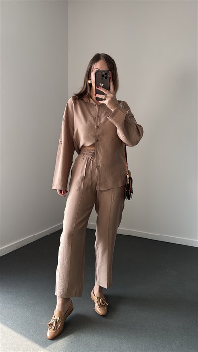Alina Bej Modal Gömlek Ve Pantolon Takımı
