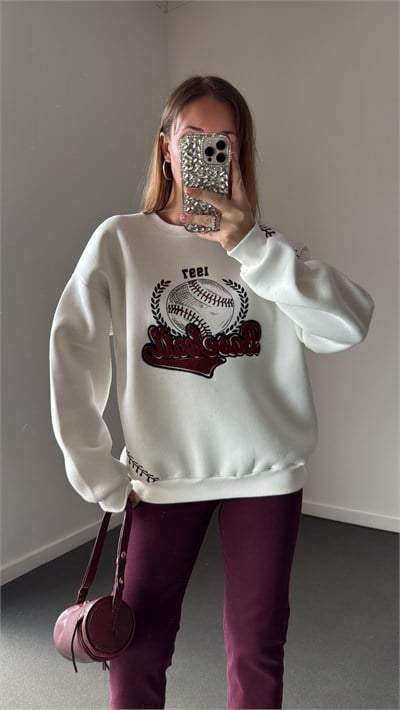 Baseball Bordo Nakışlı Sweatshirt