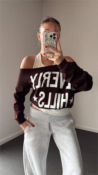 Beverly Hills Atletli Kahve-Beyaz Atletli Sweatshirt