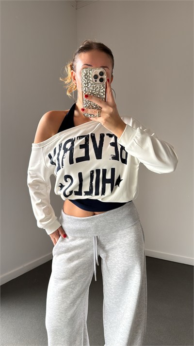 Beverly Hills Beyaz-Lacivert Atletli Sweatshirt