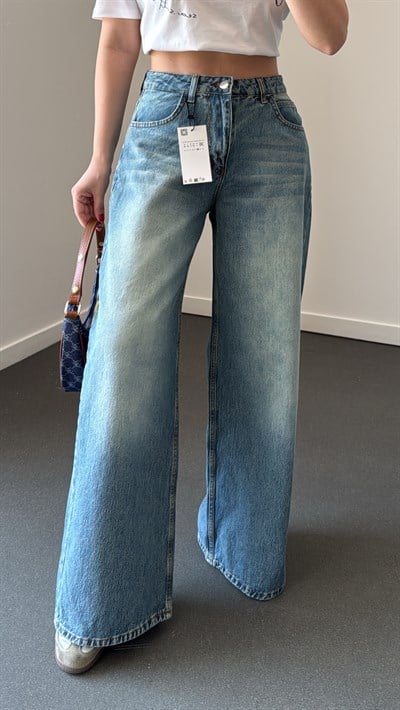 Butter Orta Bel Tint Yıkamalı Wide Leg Jeans