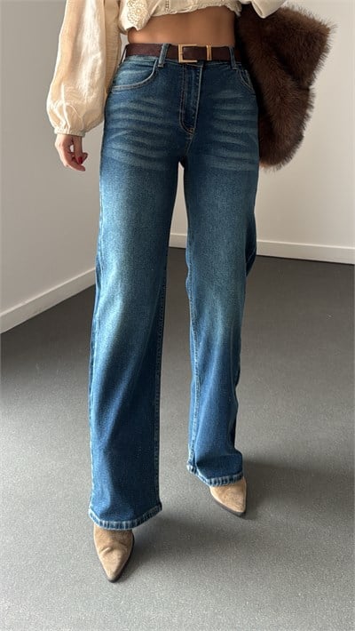 Elzora Vintage Yıkama Straight Wide Leg Jean