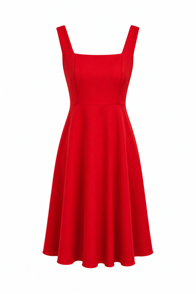 Füsun Kırmızı Kare Yaka Kuşaklı Maxi Elbise