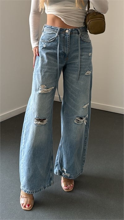 Harper Orta Bel Yırtık Detaylı Barrel Jeans