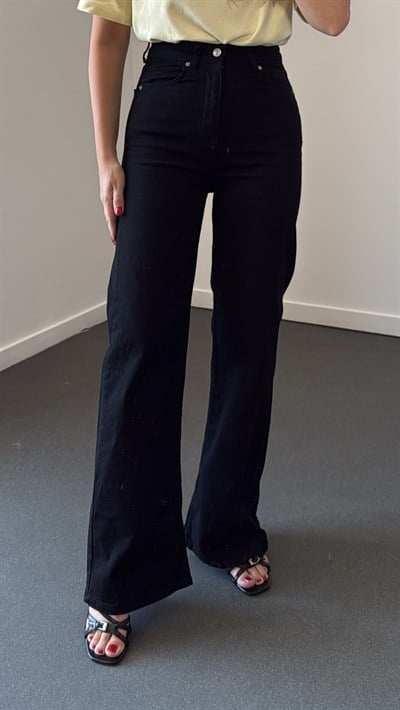Helsinki Siyah Yıkamalı Wide Leg Jeans
