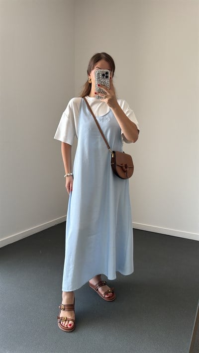 Himari Bebe Mavi Tshirt Ve Askılı Modal Elbise Takımı