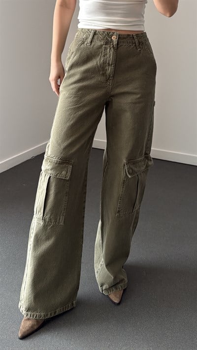 Holigan Haki Renk Kargo Cepli Jeans