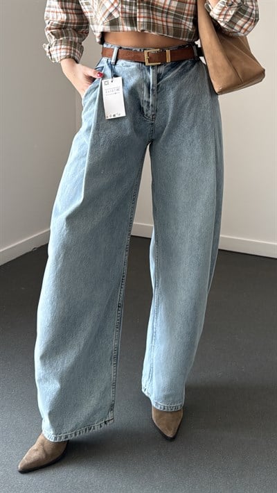 Hype Kar Yıkamalı Pileli Yanı Cepli Barrel Fit Jeans