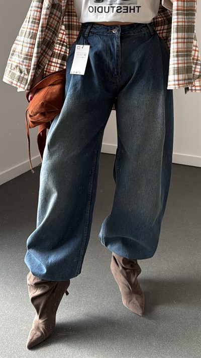 Hype Tint Yıkamalı Pileli Yanı Cepli Barrel Fit Jeans