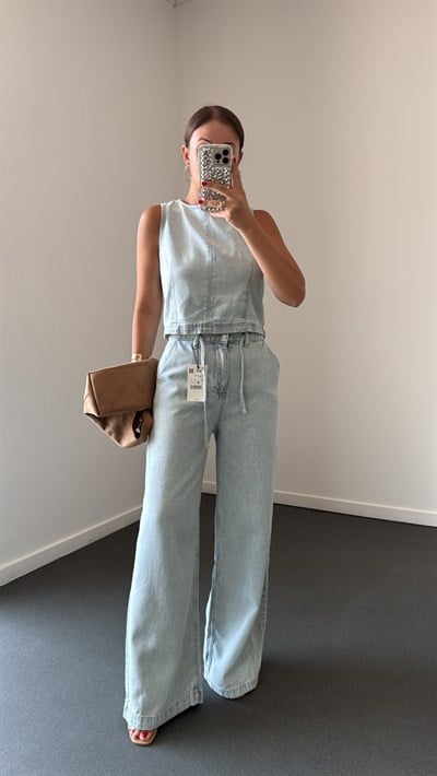 Jenna Buz Mavisi Denim Bluz Ve Pantolon Takım