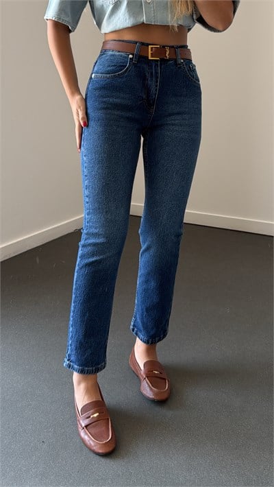 Marsilya Koyu Kot Likralı Yüksek Bel Mom Jeans