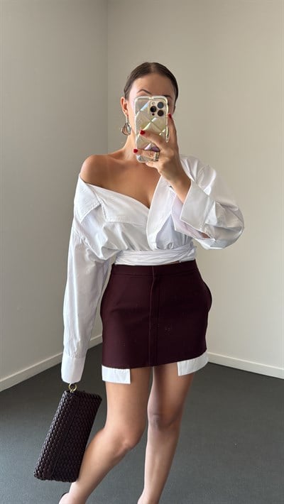 Minnie Cep Torbası Detaylı Bordo Etek