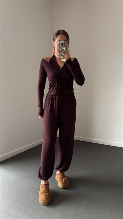 Mizu Bordo Triko Atletli Hırka ve Şalvar Pantolon Takımı