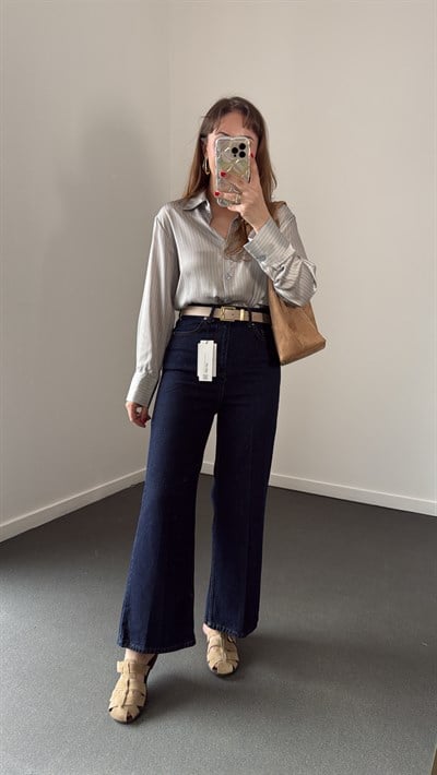 Niagara Dark Blue Yüksek Bel Crop Flare Jeans