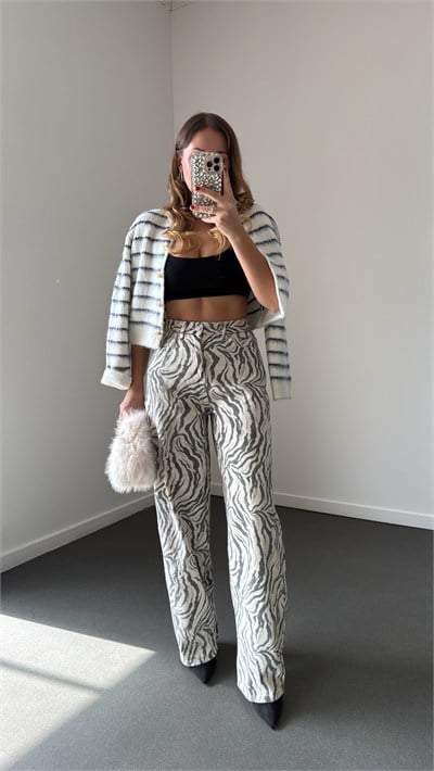 Ranger Zebra Desenli Wide Leg Jeans