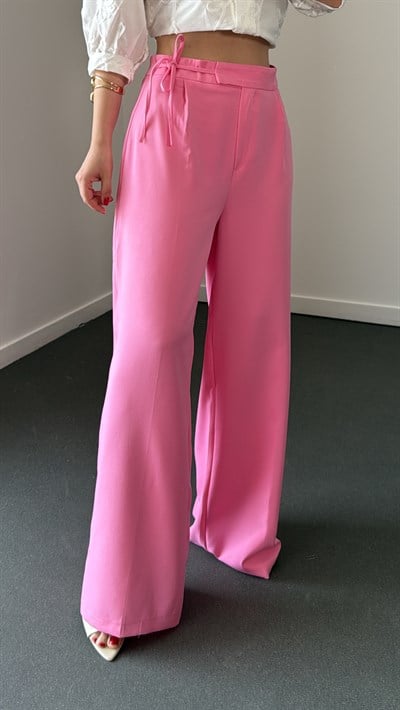 Romane Pembe Yandan Bağlamalı Palazzo Pantolon