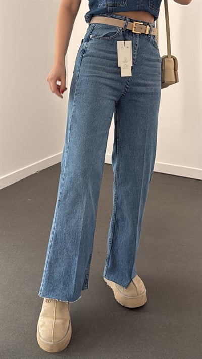 Toskana Açık Kot Yüksek Bel Crop Wide Leg Jeans