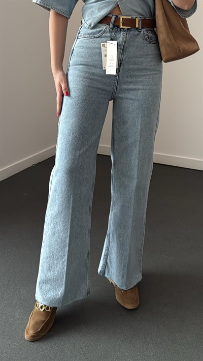 Toskana Kar Yıkamalı Yüksek Bel Crop Wide Leg Jeans
