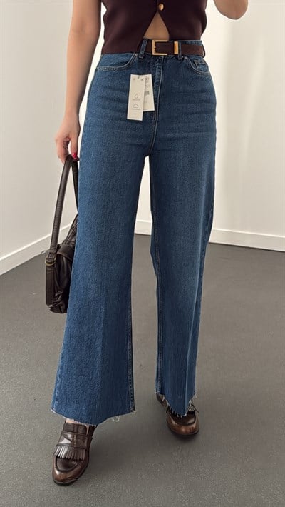 Toskana Orta Kot Yüksek Bel Crop Wide Leg Jeans
