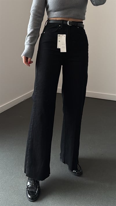 Toskana Siyah Ultra Yüksek Bel Crop Wide Leg Jeans