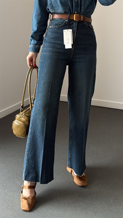 Toskana Tint Yıkamalı Yüksek Bel Crop Wide Leg Jeans