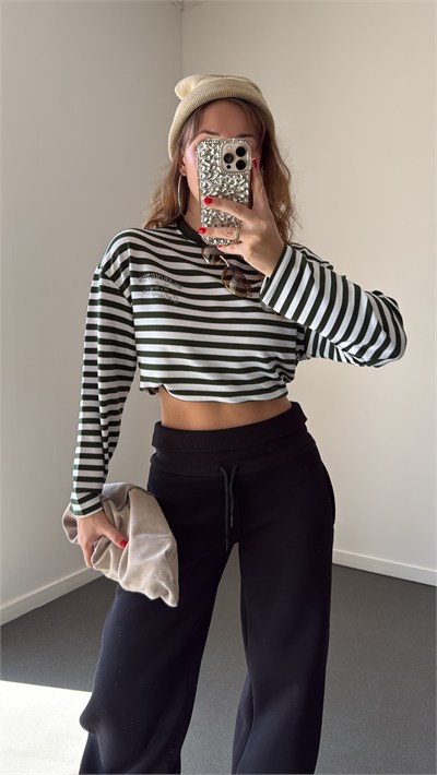 Washington Yeşil Çizgili Basic Sweat