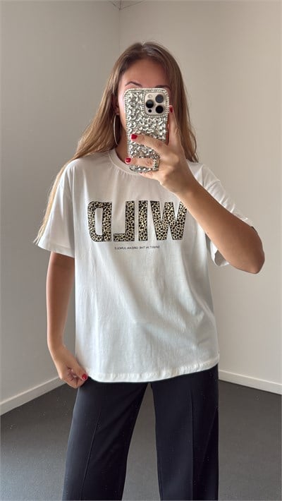 Wıld Yazı Baskılı Beyaz Pamuk Tshirt