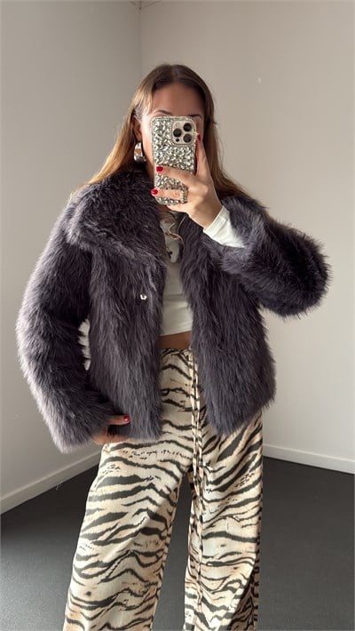 Yuki Gri Renk Peluş Premium Kürk