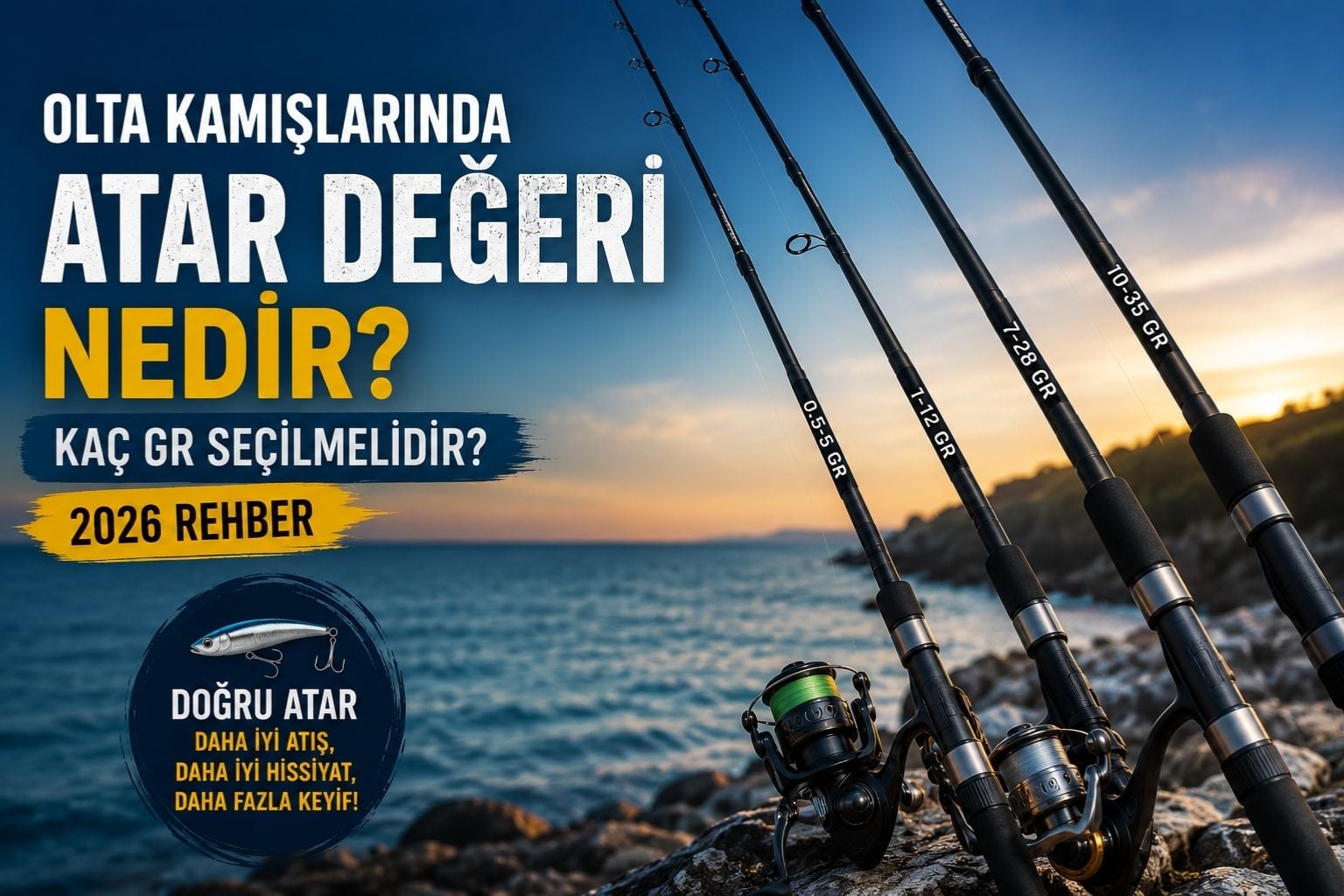 Olta kamışlarında atar değeri nedir? 0.5-5 Gr, 1-12 Gr, 7-28 Gr ve 10-35 Gr atar değerlerinin kullanım alanları, spin ve LRF kamış seçim rehberi.