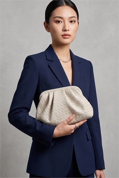 Intreccio Örme Deri Kadın Omuz & Portföy & Clutch Çanta Krem