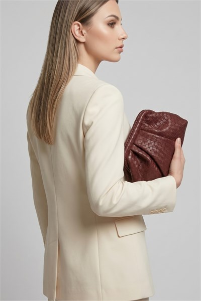 Intreccio Örme Deri Kadın Omuz & Portföy & Clutch Çanta Bordo
