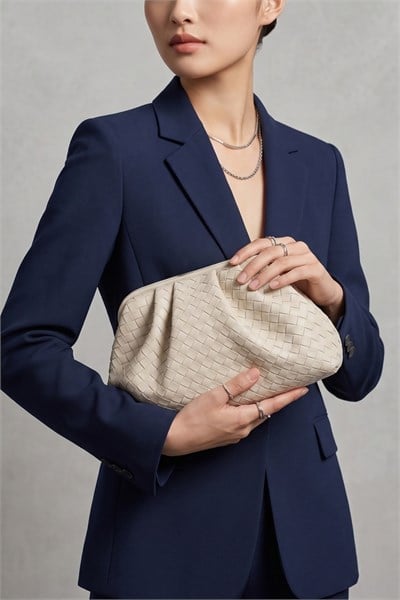 Intreccio Örme Deri Kadın Omuz & Portföy & Clutch Çanta Krem
