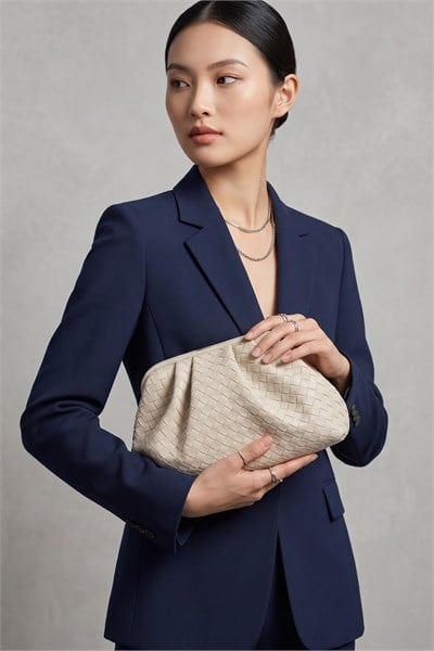 Intreccio Örme Deri Kadın Omuz & Portföy & Clutch Çanta Krem