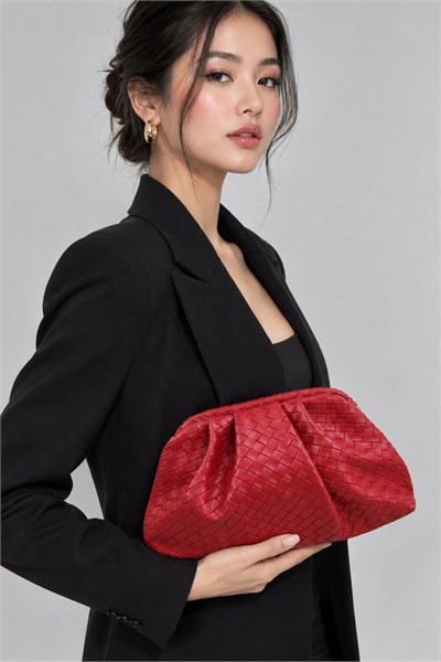 Intreccio Örme Deri Kadın Omuz & Portföy & Clutch Çanta Kırmızı
