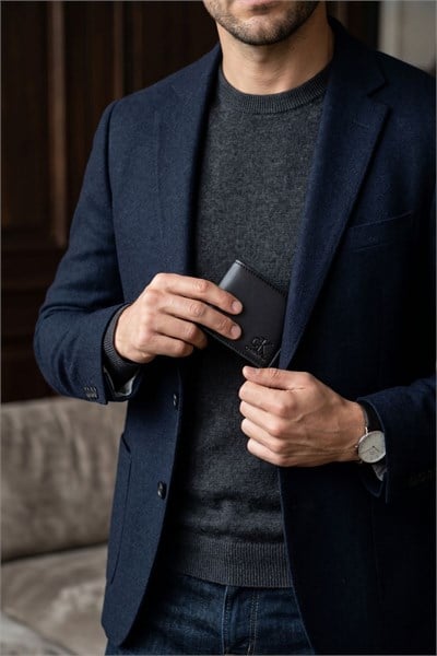 Klasik Model Standart Boy Deri Erkek Cüzdan Siyah