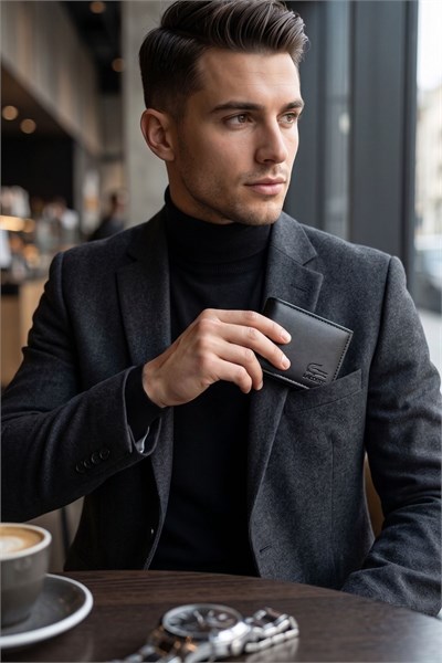 Klasik Model Standart Boy Deri Erkek Cüzdan Siyah