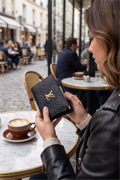 Monogram Kadın Fermuarlı & Çıtçıtlı Deri Cüzdan Siyah