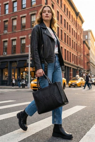 The Tote Bag Deri Kadın Omuz Çanta Siyah