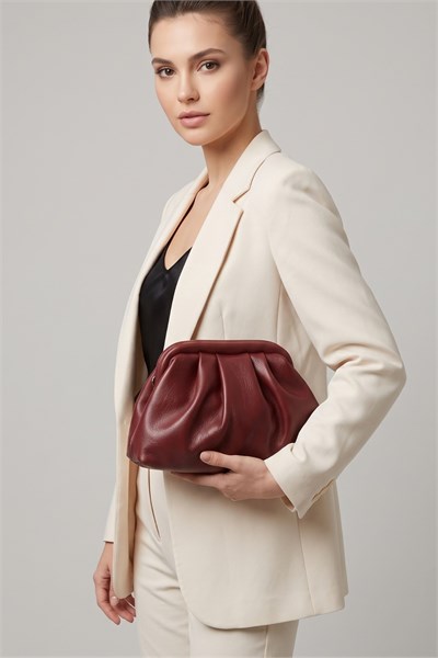 Vesper Deri Kadın Omuz & Portföy & Clutch Çanta Bordo