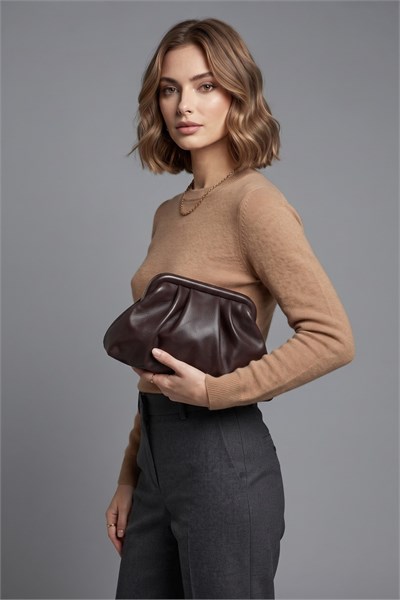 Vesper Deri Kadın Omuz & Portföy & Clutch Çanta Acı Kahve