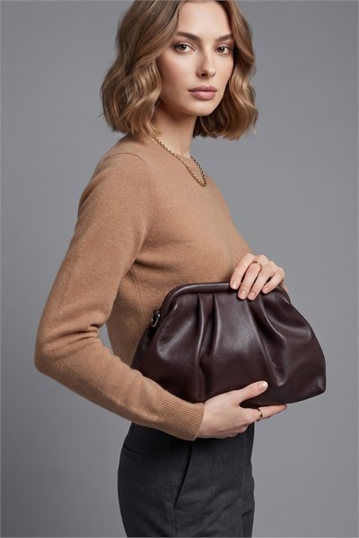Vesper Deri Kadın Omuz & Portföy & Clutch Çanta Acı Kahve