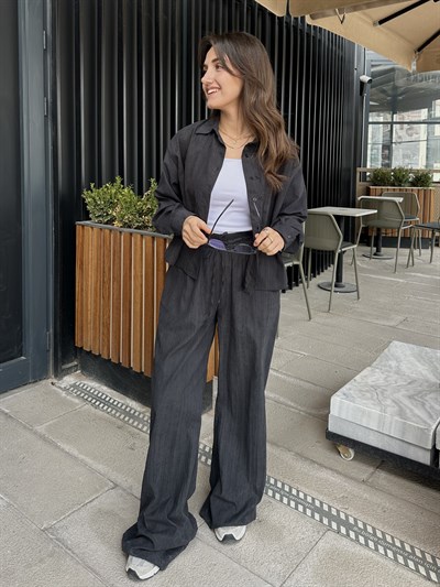Çift Düğme Tencel Pantolon Takım - Siyah