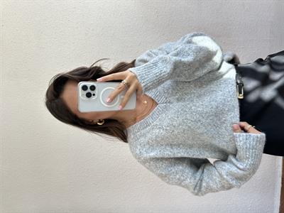 V Yaka Oversize Kazak - Gri