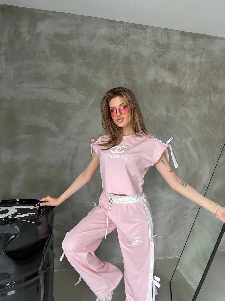 CHANEL Fiyonklu İkili Takım 8299 - Pembe
