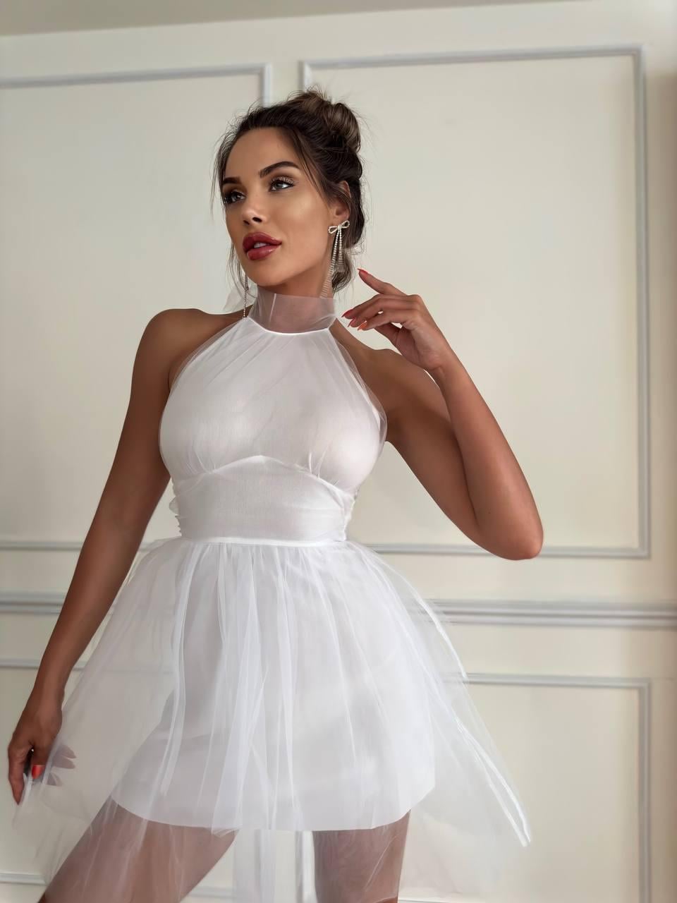 Prenses Tül Mini Elbise 1107 - Beyaz