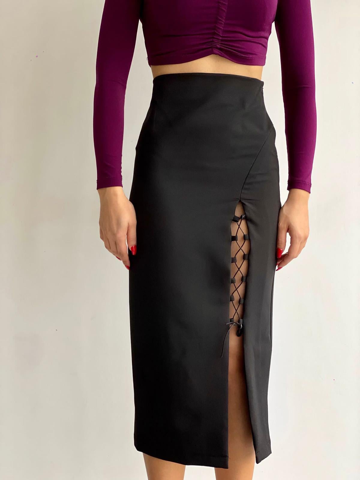 Yırtmaç Detay Midi Etek 6006