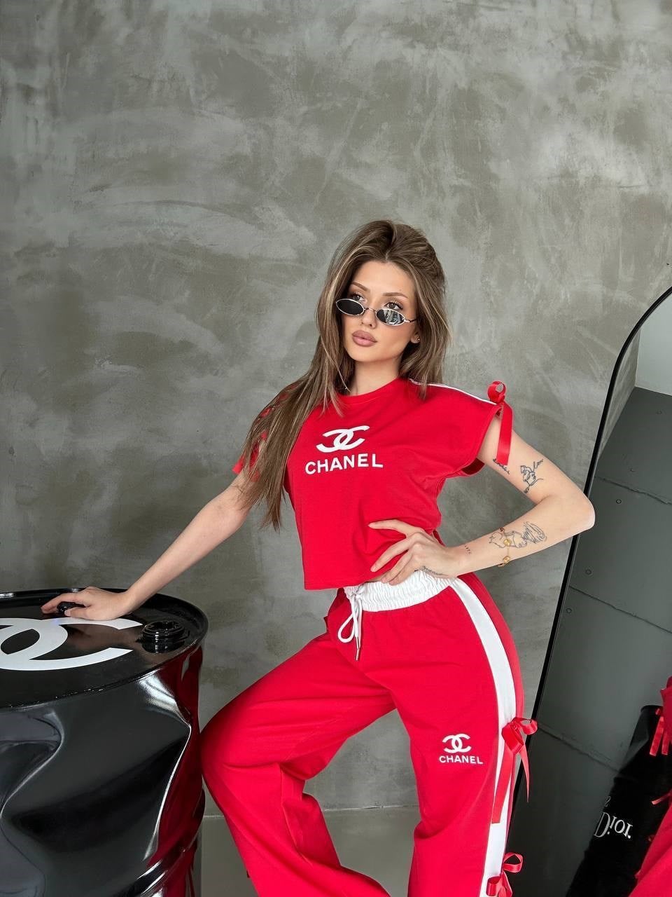 CHANEL Fiyonklu İkili Takım 8299 - Kırmızı